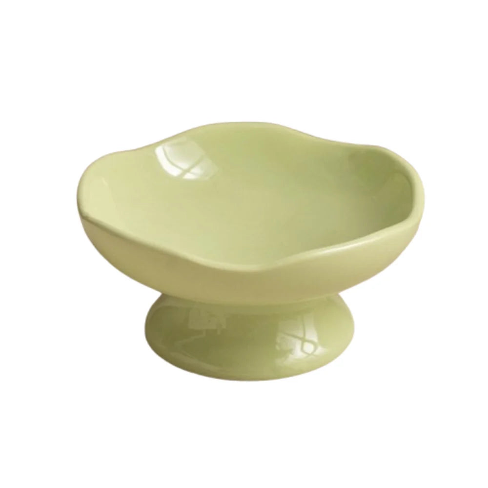 Non-slip Base Petal Ceramic Cat Bowl High Foot Tilted Angle Elevated Cat Bowl Ergonomic Anti-Tip Cat Bowl Pet Feeding Drinking