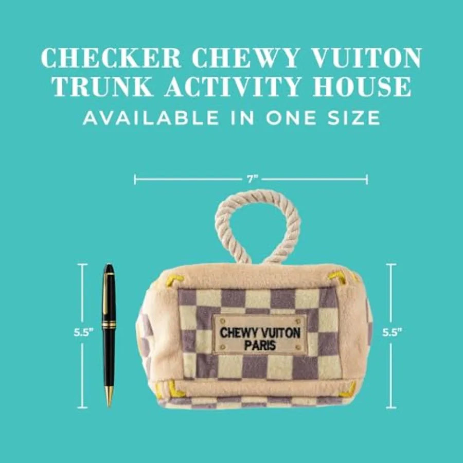 Checker Chewy Vuiton Trunk Activity House Plush Designer Dog Toys with Interactive Squeaker Stimulating Pet Enrichment Machine-