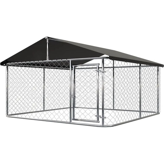 Sturdy Outdoor Dog Kennel - Large Mesh Enclosure with Lock for Pets