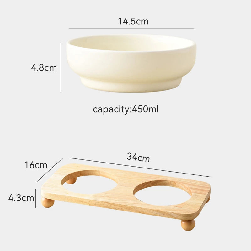2in1 Ceramic Elevated Cat Dog Bowl with Stand Dual Food Water Feeder Dish For Neck Health Pet Non-Slip Eaasy Clean Double Bowls