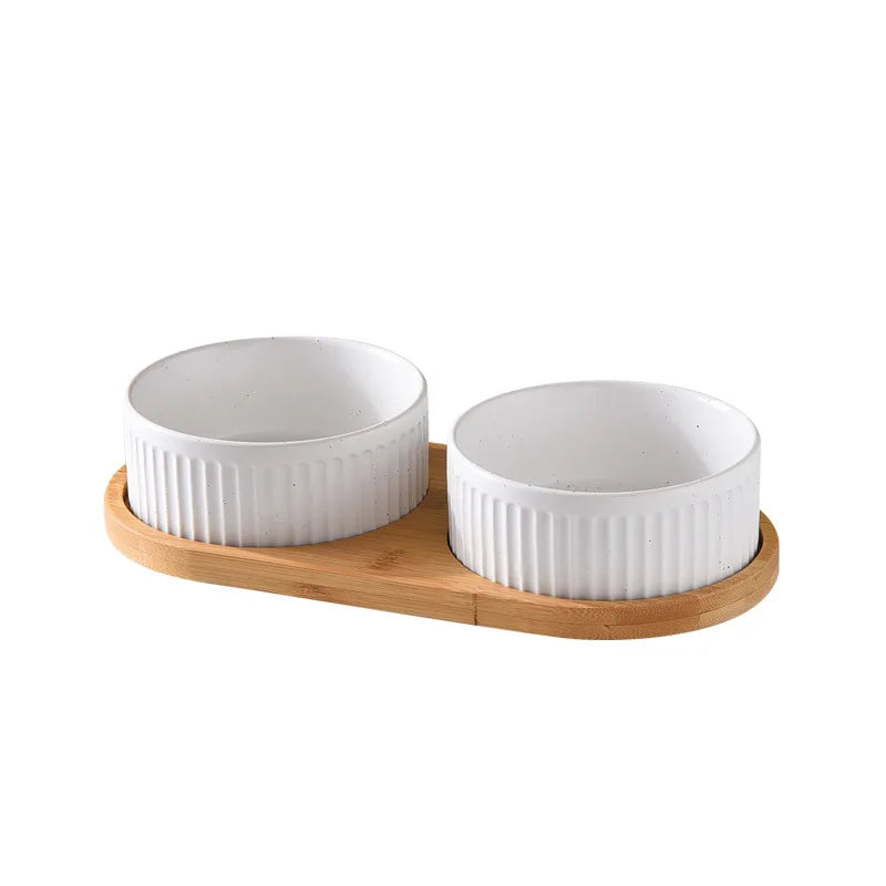 850 Ml Dogs and Cats Ceramic Bowl Double Triple Cat Food Wood Pallet Water Bowl Large Capacity Pet Drinking Water Feeder