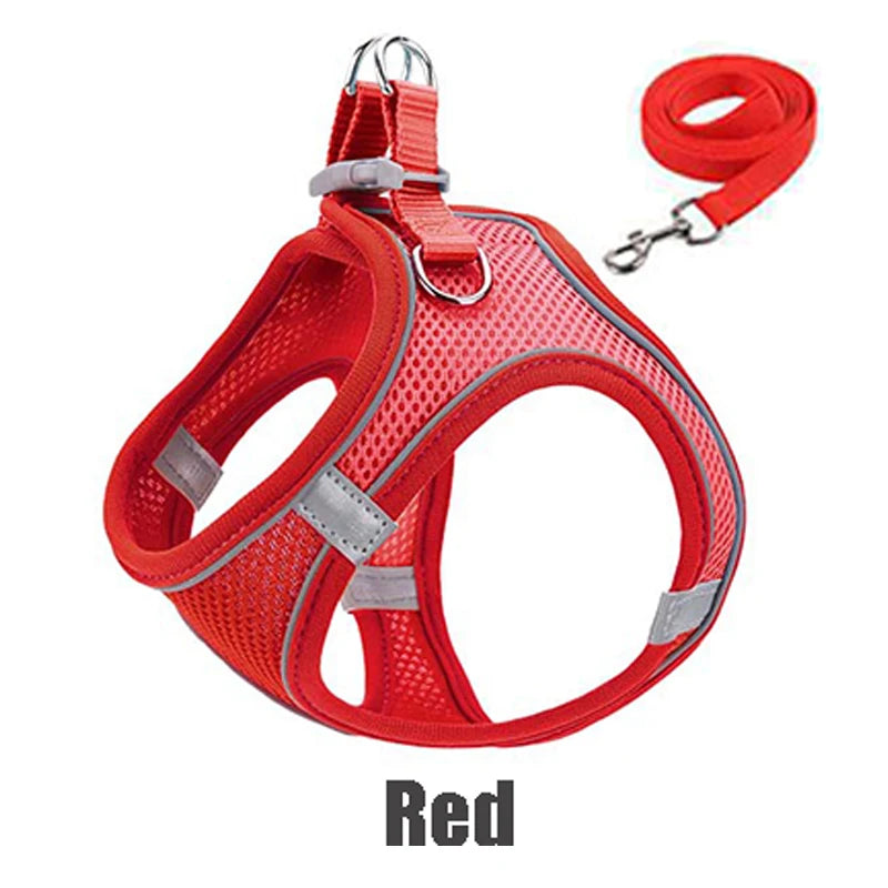 XXXS-L Reflective Pet Harness Dogs Strap with Leash Adjustable Harness Vest Breathable Collars for Chihuahua Small Large Dogs