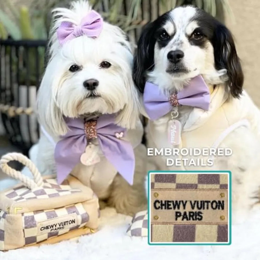 Checker Chewy Vuiton Trunk Activity House Plush Designer Dog Toys with Interactive Squeaker Stimulating Pet Enrichment Machine-