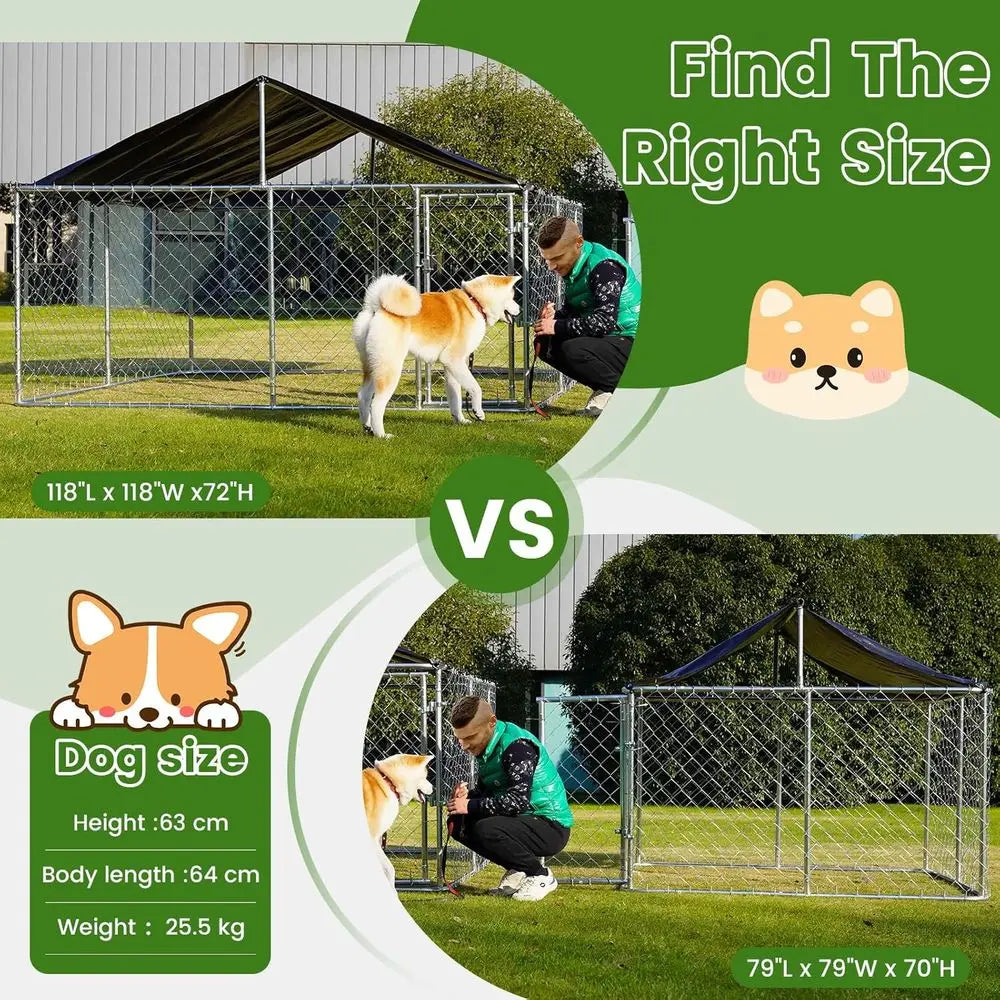 Sturdy Outdoor Dog Kennel - Large Mesh Enclosure with Lock for Pets