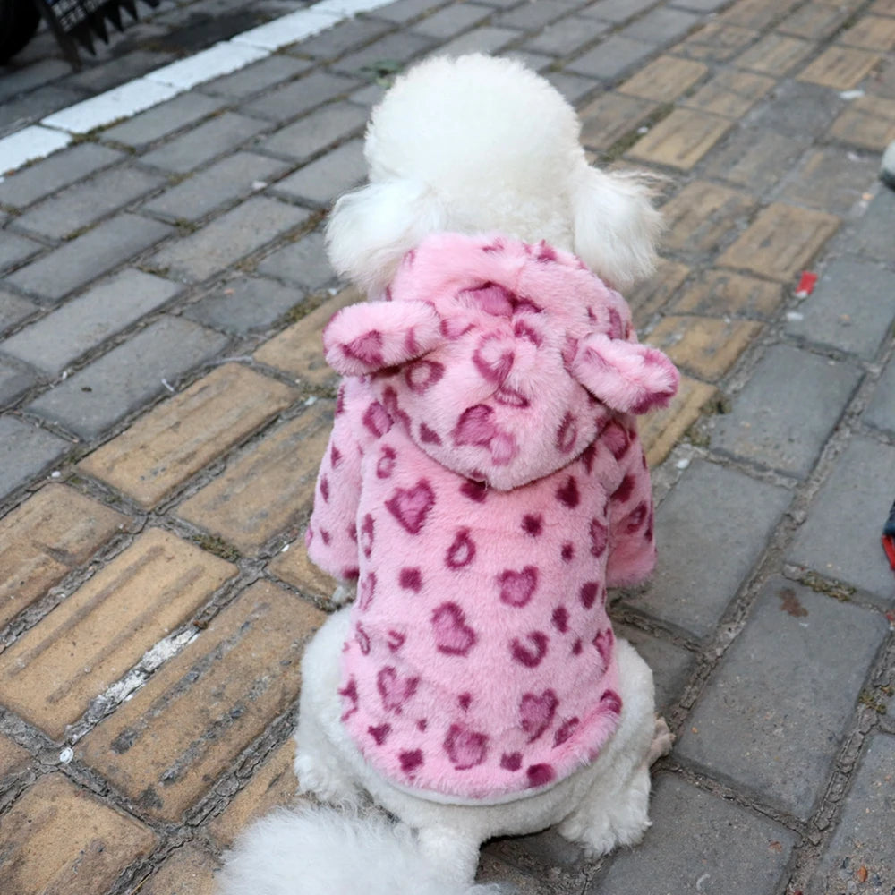 Winter Pet Dog Clothes Warm Fleece Dog Hoodie Leopard Dog Coat Jacket French Bulldog Clothing for Small Medium Dogs Pet Costumes