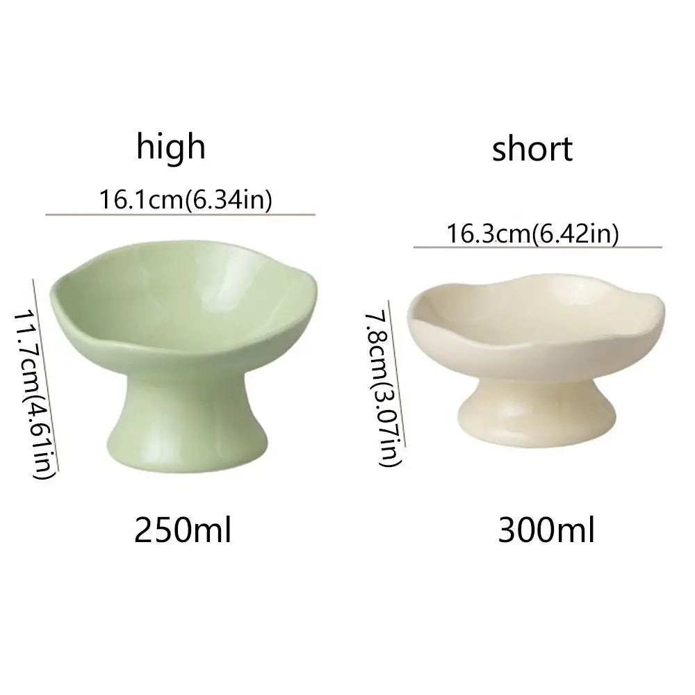 Non-slip Base Petal Ceramic Cat Bowl High Foot Tilted Angle Elevated Cat Bowl Ergonomic Anti-Tip Cat Bowl Pet Feeding Drinking