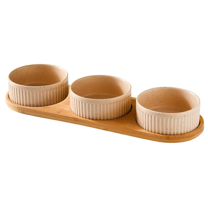 850 Ml Dogs and Cats Ceramic Bowl Double Triple Cat Food Wood Pallet Water Bowl Large Capacity Pet Drinking Water Feeder