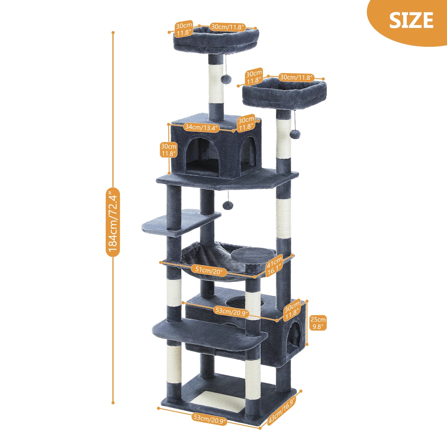 Sturdy Multi-Level Cat Tree Tower with Natural Sisal Scratching Posts,Cozy Hammock&Condo, Large Top Perch, and Fun Dangling Ball