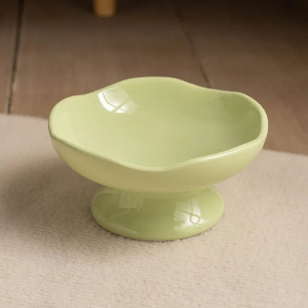 Non-slip Base Petal Ceramic Cat Bowl High Foot Tilted Angle Elevated Cat Bowl Ergonomic Anti-Tip Cat Bowl Pet Feeding Drinking